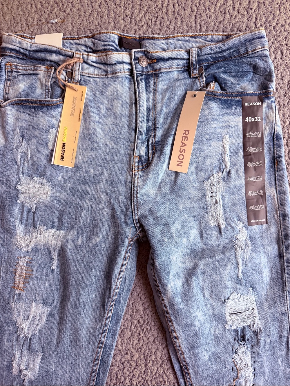 REASON Men's Light Blue Distressed Skinny Jeans